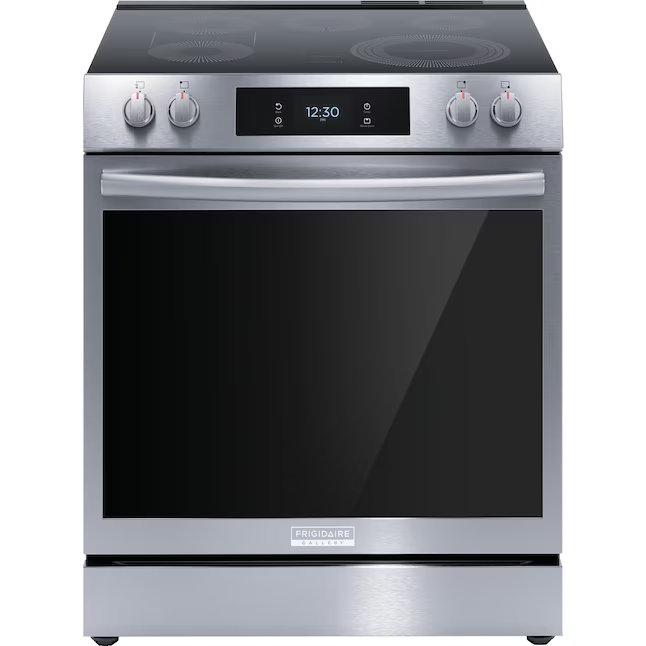 Frigidaire Gallery 30-in Glass Top 5 burners 6.2-cu ft Air Fry Convection Oven Slide-In Electric Range (Fingerprint Resistant Stainless Steel), GCFE3060BF/A *JR2508, Retail: $1,999.00, FINAL PRICE: $859.99 + TAX