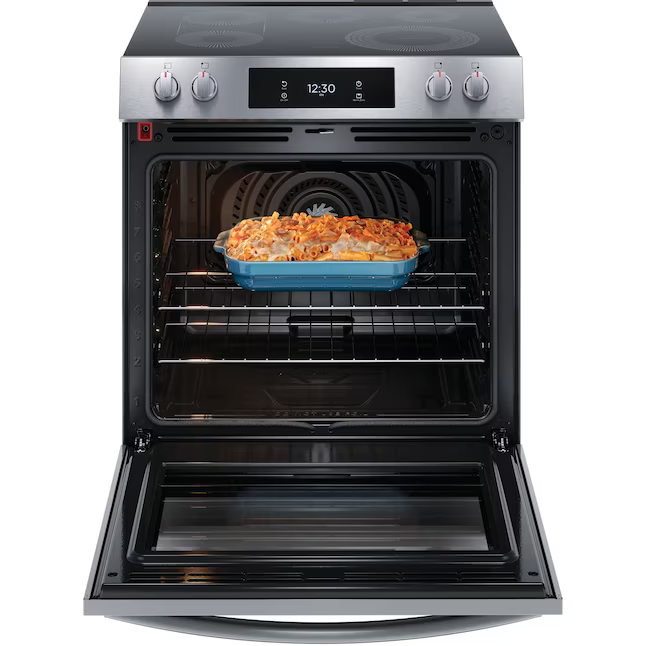 Frigidaire Gallery 30-in Glass Top 5 burners 6.2-cu ft Air Fry Convection Oven Slide-In Electric Range (Fingerprint Resistant Stainless Steel), GCFE3060BF/A *JR2508, Retail: $1,999.00, FINAL PRICE: $859.99 + TAX