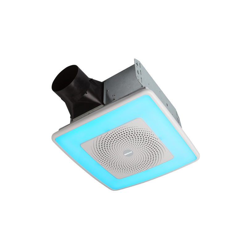 Broan Chroma Comfort 1.5-Sone 110-CFM White Decorative Lighted Bluetooth Compatibility Bathroom Fan