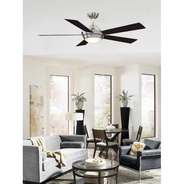 Fanimation Studio Collection Aire Drop 52-in Integrated LED Brushed Nickel with Dark Walnut/Gray Blades Ceiling Fan With Light - Remote Included (5-Blade), LP8068LBN  #0921295  #0921296  *JR2509, Retail: $198.00, FINAL PRICE: $109.99 + TAX