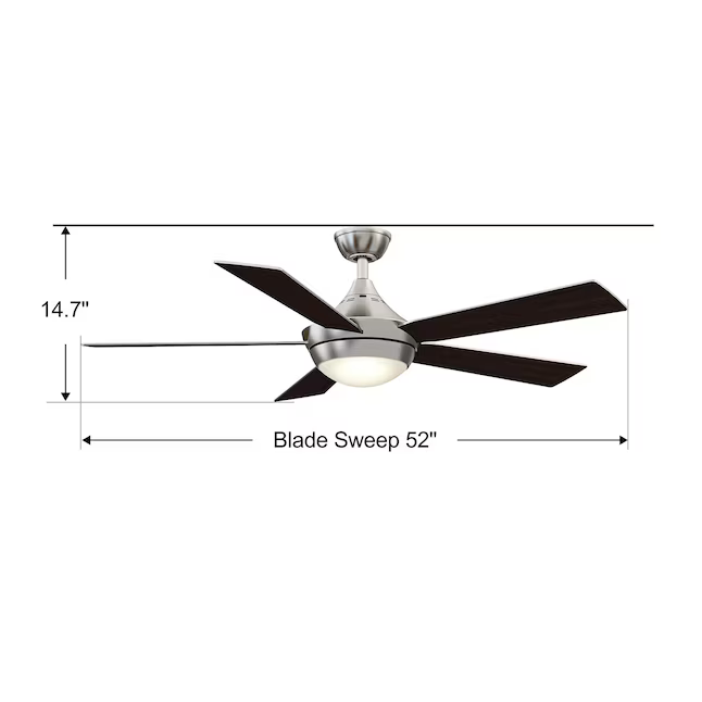 Fanimation Studio Collection Aire Drop 52-in Integrated LED Brushed Nickel with Dark Walnut/Gray Blades Ceiling Fan With Light - Remote Included (5-Blade), LP8068LBN  #0921295  #0921296  *JR2509, Retail: $198.00, FINAL PRICE: $109.99 + TAX