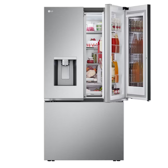 LG Counter-Depth MAX Mirror InstaView 25.5-cu ft Smart French Door Refrigerator with Dual Ice Maker - Water and Ice Dispenser and Door within Door (Fingerprint Resistant), ENERGY STAR