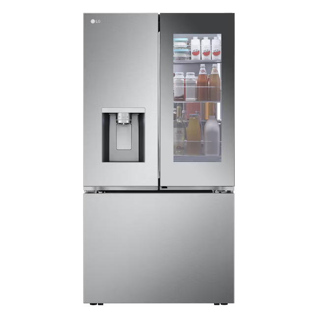 LG Counter-Depth MAX Mirror InstaView 25.5-cu ft Smart French Door Refrigerator with Dual Ice Maker - Water and Ice Dispenser and Door within Door (Fingerprint Resistant), ENERGY STAR