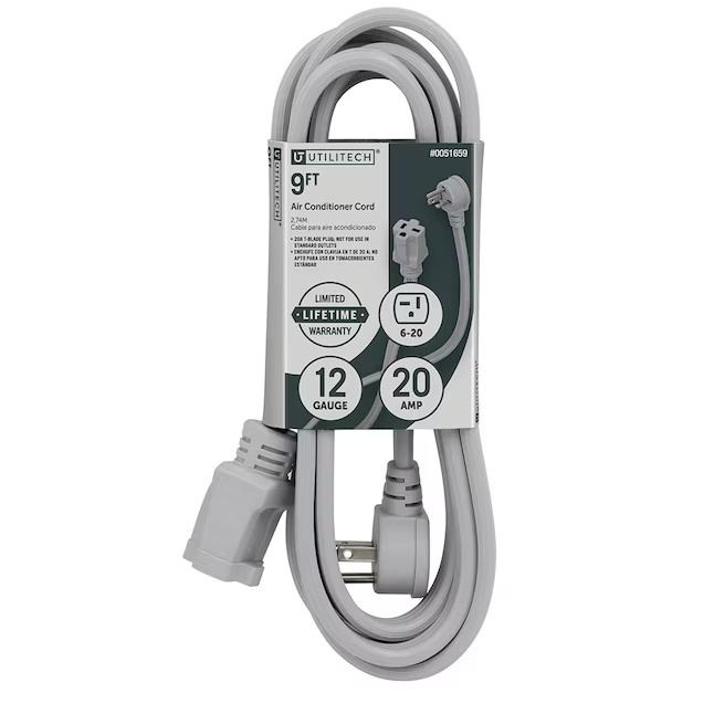 Utilitech 9-ft 12/3 3 Prong Gray Indoor SPT-3 Heavy Duty General Extension Cord, UT680609  51659 *HD2409, Retail: $26.98, FINAL PRICE: $15.99 + TAX
