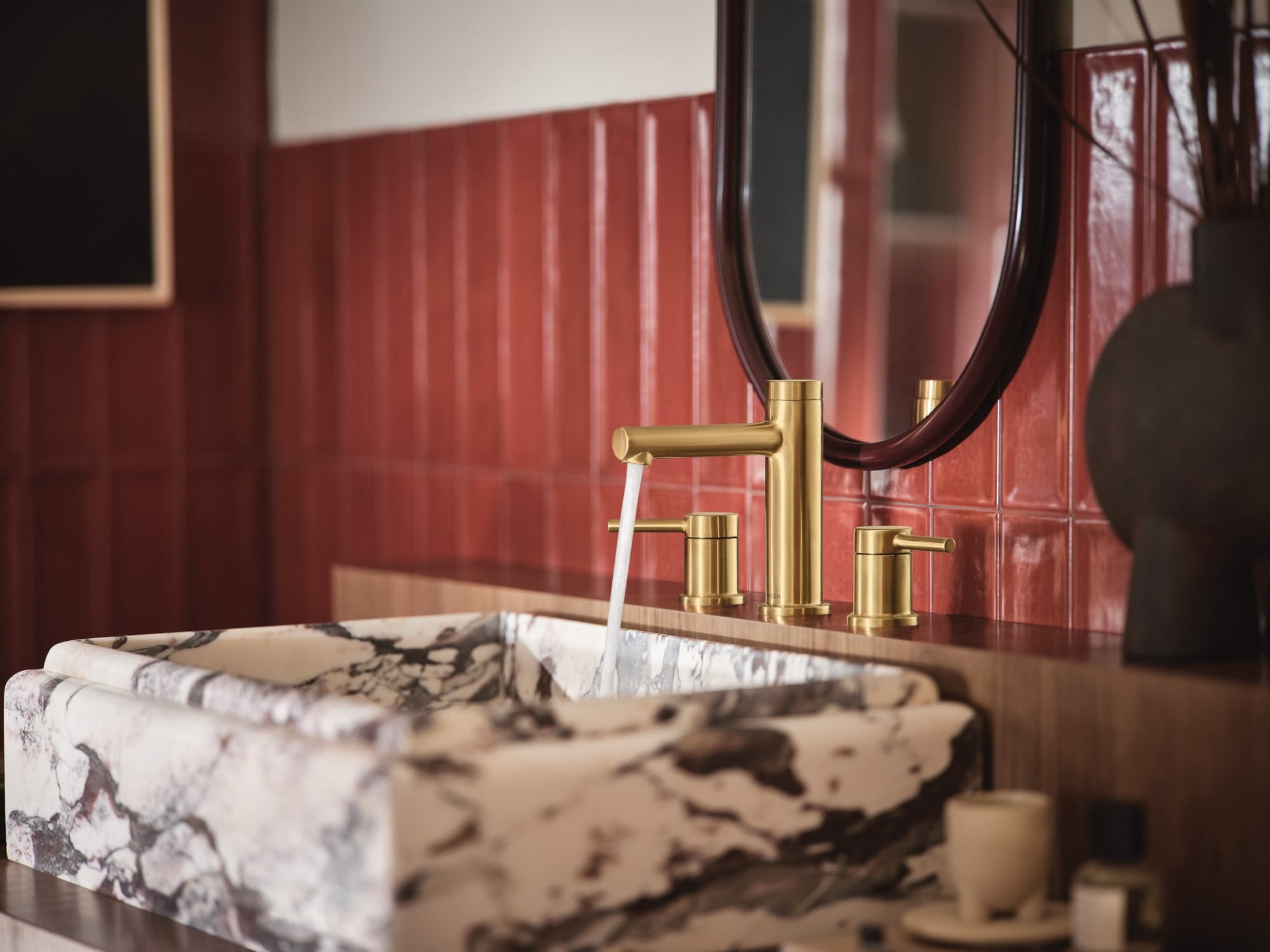 Moen Align Brushed Gold Widespread 2-handle WaterSense High-arc Residential Handle Bathroom Sink Faucet with Drain
