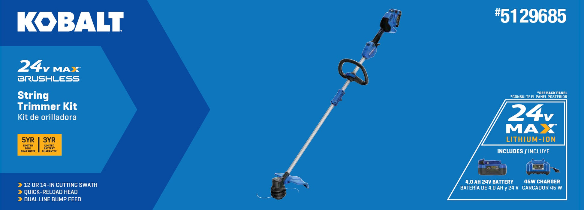 Kobalt 24-volt 14-in Straight Shaft Battery String Trimmer 4.0 Ah (Battery Included) (Charger Included) [FBM-102]