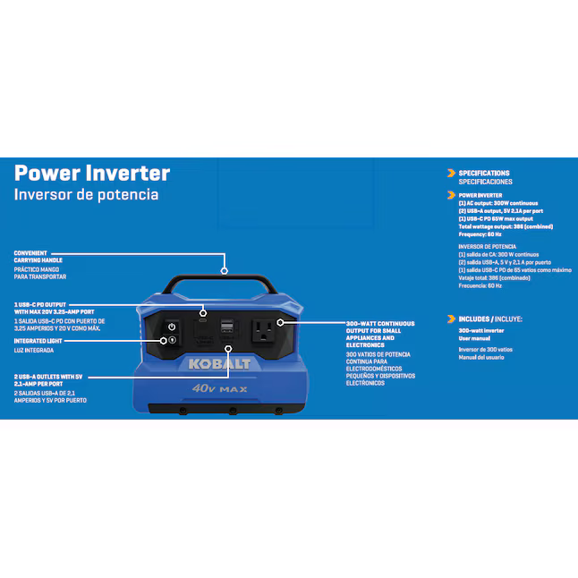 Kobalt Gen4 300-Watts Portable Power Station (Battery and Charger NOT included), KPI 1040-03 #5149487  *HD2507, Retail: $99.98, FINAL PRICE: $54.99 + TAX