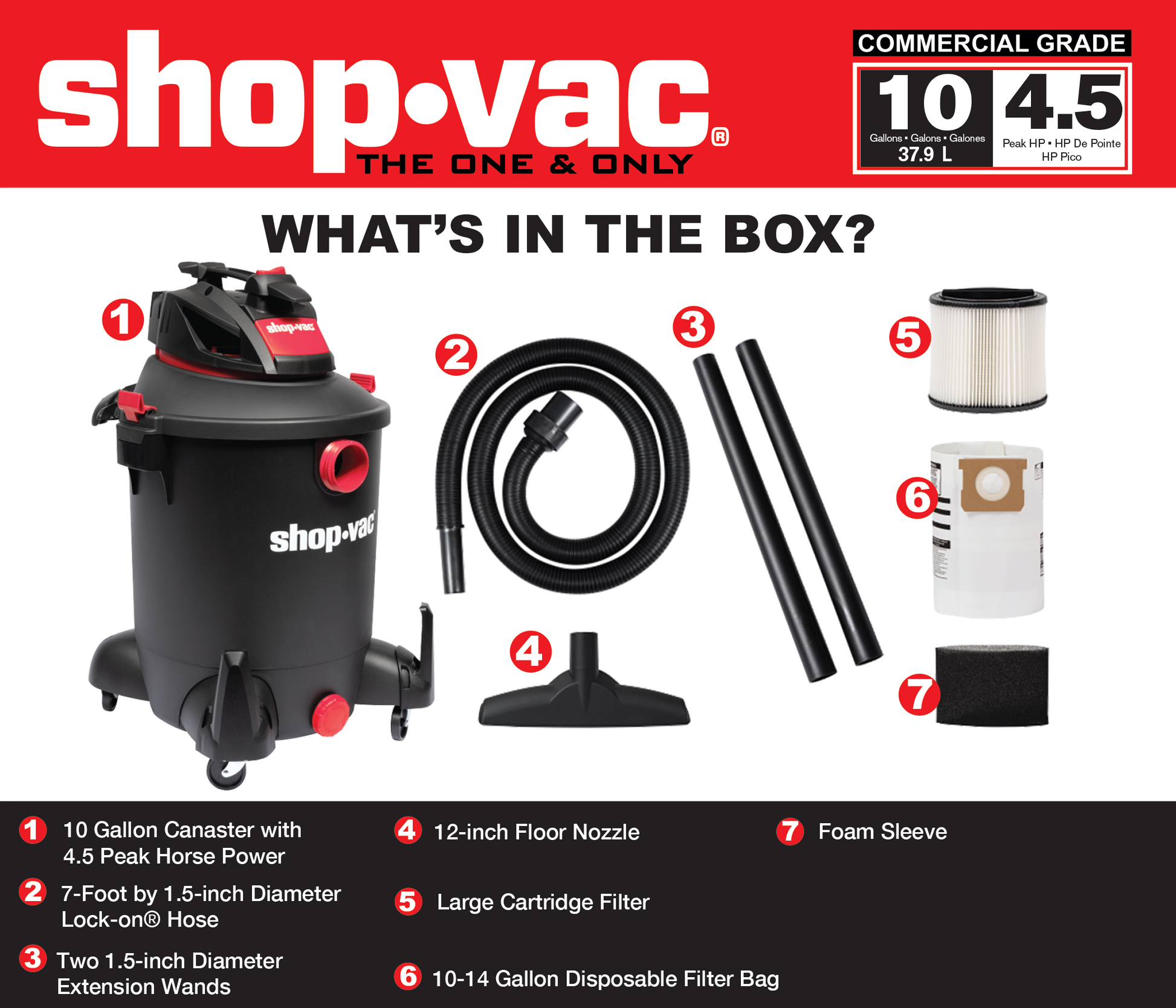 Shop-Vac 10-Gallon 4.5 HP Corded Wet/Dry Shop Vacuum with Accessories Included