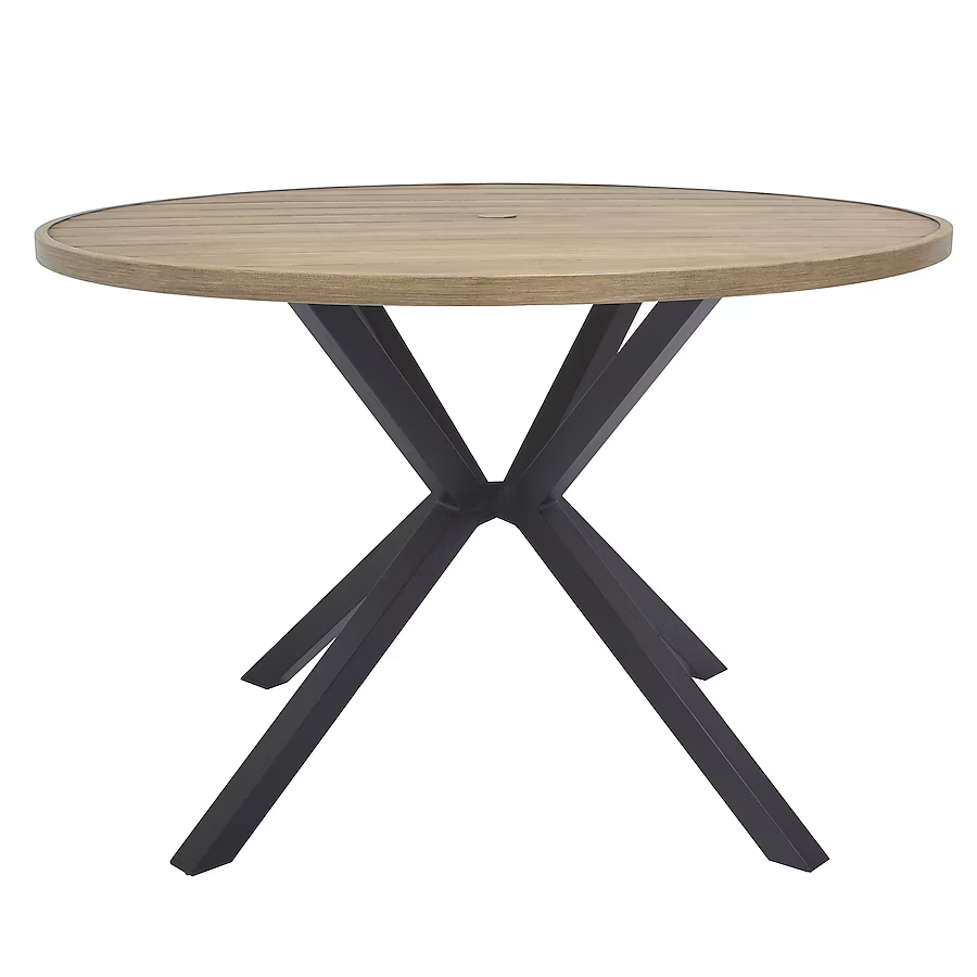 Style Selections Canyon Way Round Outdoor Dining Table 46-in W x 46-in L with Umbrella Hole, LG-23082-TC   5462203 *HD2409, Retail: $300.00, FINAL PRICE: $149.99 + TAX