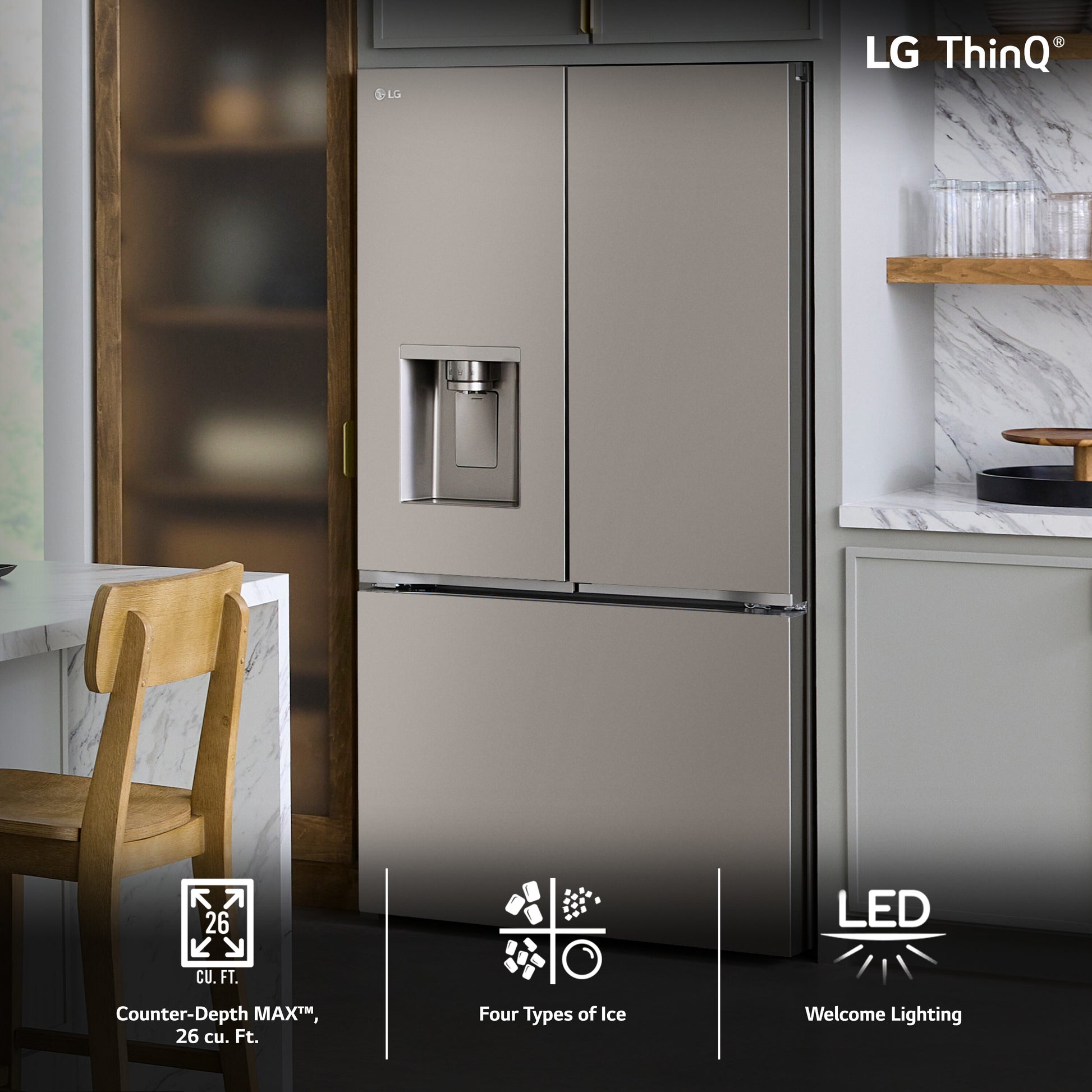 LG Counter-Depth MAX and 4 Types of Ice 25.5-cu ft 3 -Door 36-in Wide with Dual Ice Maker ( PrintProof Stainless Steel ) ENERGY STAR Certified