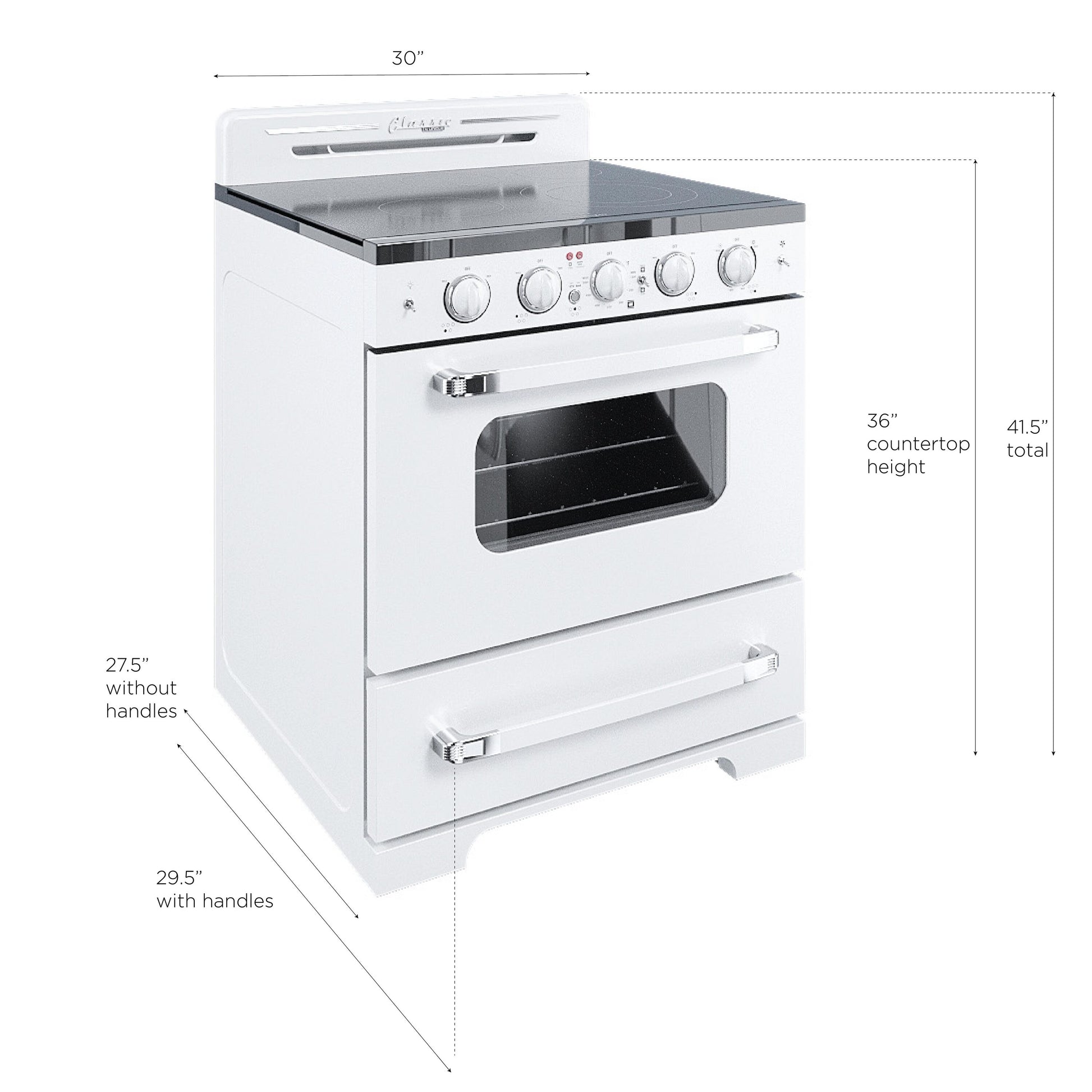 UNIQUE Classic Retro by Unique Classic Retro 30-in Glass Top 5 burners 3.9-cu ft Convection Oven Freestanding Electric Range with WipeClean Coating ( Marshmallow White )