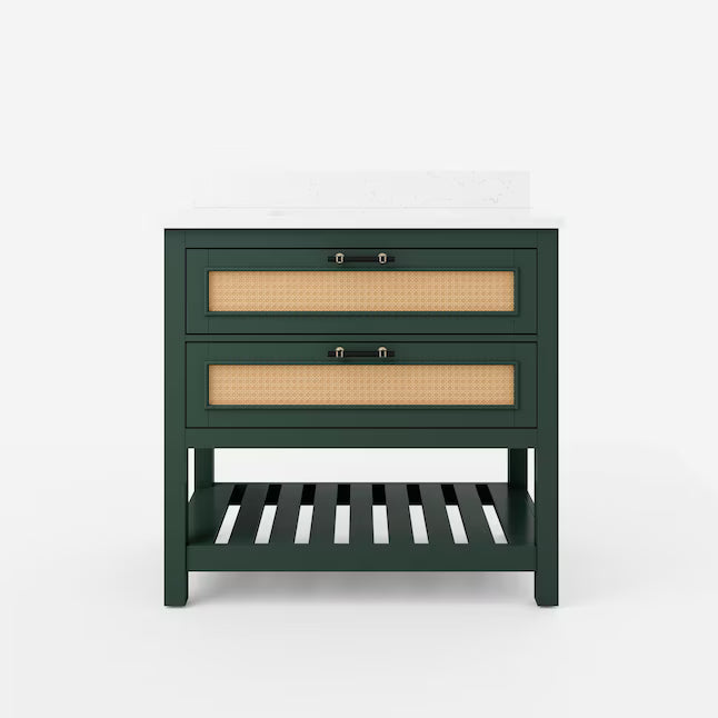 Summit Lane Thurston 36-in Green Undermount Single Sink Bathroom Vanity with White Lightly Veined Quartz Top, SL36TTV, [FB250], MSRP: $1,569.00, CLEARANCE PRICE: $399.99 + TAX