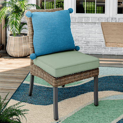 Allen + Roth Isla Park SET OF 4 Woven Brown Steel Frame Stationary Dining Chair with Green Cushioned Seat 5106723 FRS81359-C, MSRP: $800, [FB019] - Final Price: $429.99 + Tax