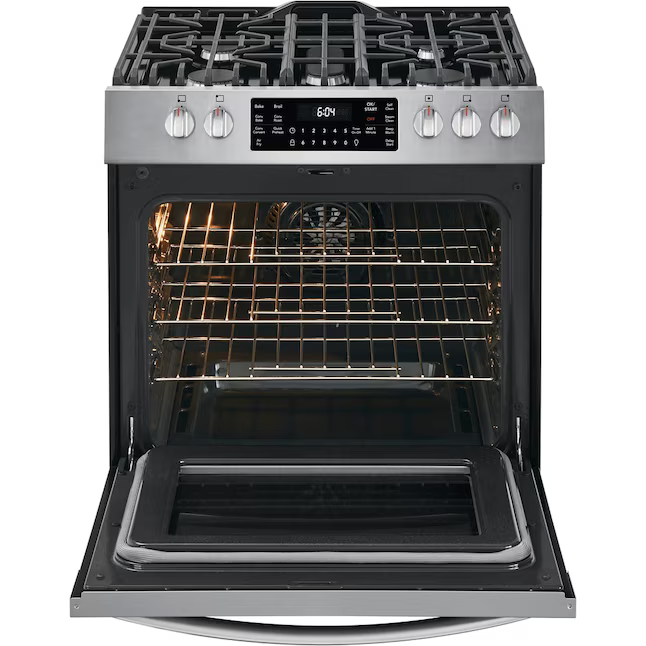 Frigidaire 30-in 4 burners 5-cu ft Freestanding Natural Gas Range (EasyCare Stainless Steel), LFGH3051VF *JR2508, Retail: $1,199.00, FINAL PRICE: $799.99 + TAX