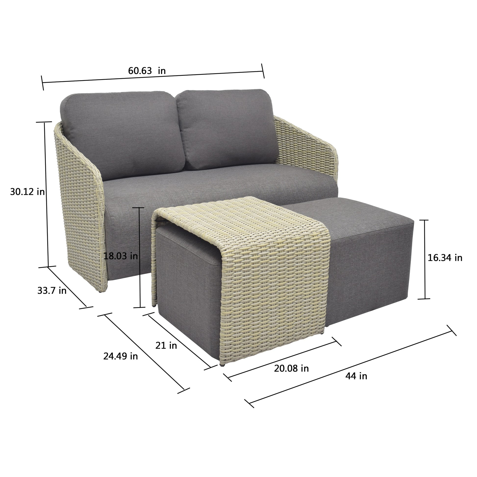 Origin 21 Venza 3 -Piece Wicker Patio Conversation Set with Dark Gray Cushions