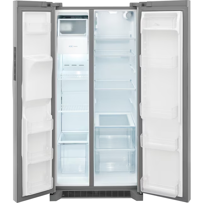 Frigidaire 22.3-cu ft Standard-Depth 33-in Side-by-Side Refrigerator with Ice Maker + Water and Ice Dispenser (Stainless Steel), FRSS2323AS *JR2512, Retail: $1,399.00, FINAL PRICE: $699.99 + TAX