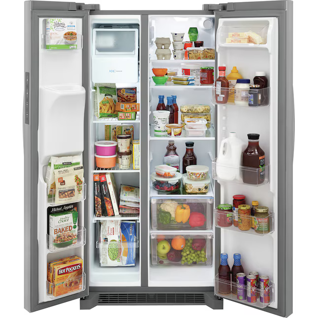 Frigidaire 22.3-cu ft Standard-Depth 33-in Side-by-Side Refrigerator with Ice Maker + Water and Ice Dispenser (Stainless Steel), FRSS2323AS *JR2512, Retail: $1,399.00, FINAL PRICE: $699.99 + TAX