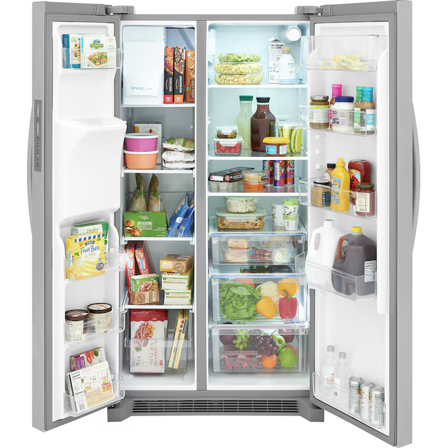 Frigidaire 22.3-cu ft Counter-Depth 36-in Side-by-Side Refrigerator with Ice Maker + Water and Ice Dispenser (Stainless Steel), FRSC2333AS/A *JR2511, Retail: $1,599.00, FINAL PRICE: $949.99 + TAX