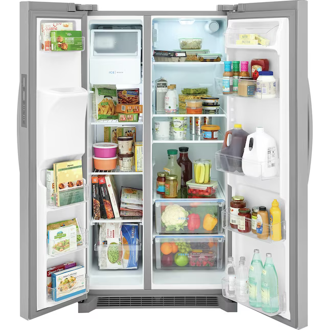 Frigidaire 25.6-cu ft Standard-Depth 36-in Side-by-Side Refrigerator with Ice Maker + Water and Ice Dispenser (Fingerprint Resistant Stainless Steel), FRSS26L3AF/D *JR2510, Retail: $1,399.00, FINAL PRICE: $749.99 + TAX