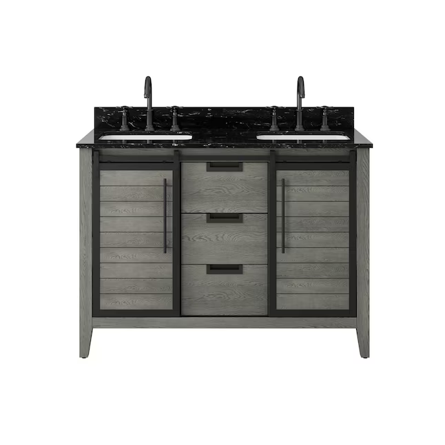 Alpine Reserve Haverhill 48-in Weathered Oak Undermount Double Sink Bathroom Vanity with Black Engineered Marble Top, TJ-0113V4822GR   5288051, Retail: $1,199.00, FINAL PRICE: $569.99 + TAX