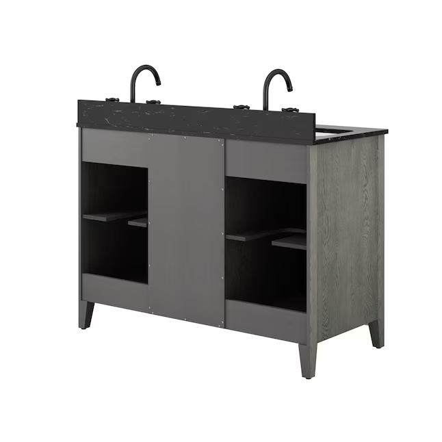 Alpine Reserve Haverhill 48-in Weathered Oak Undermount Double Sink Bathroom Vanity with Black Engineered Marble Top, TJ-0113V4822GR   5288051, Retail: $1,199.00, FINAL PRICE: $569.99 + TAX