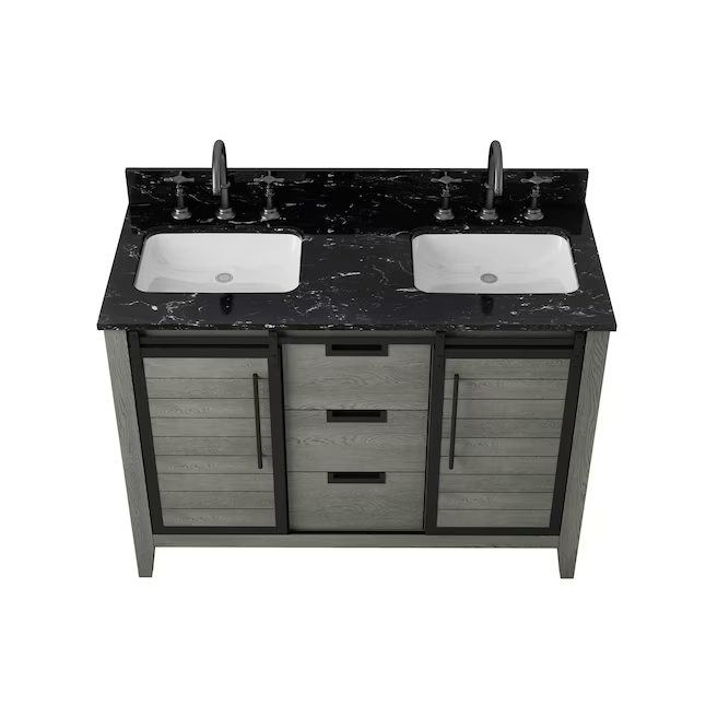 Alpine Reserve Haverhill 48-in Weathered Oak Undermount Double Sink Bathroom Vanity with Black Engineered Marble Top, TJ-0113V4822GR   5288051, Retail: $1,199.00, FINAL PRICE: $569.99 + TAX