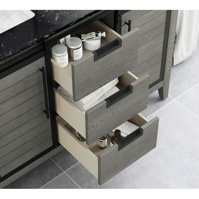 Alpine Reserve Haverhill 48-in Weathered Oak Undermount Double Sink Bathroom Vanity with Black Engineered Marble Top, TJ-0113V4822GR   5288051, Retail: $1,199.00, FINAL PRICE: $569.99 + TAX