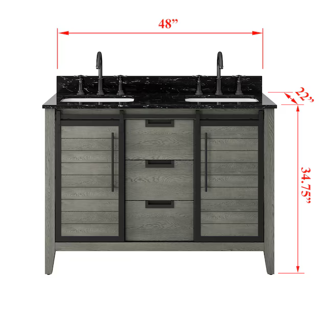 Alpine Reserve Haverhill 48-in Weathered Oak Undermount Double Sink Bathroom Vanity with Black Engineered Marble Top, TJ-0113V4822GR   5288051, Retail: $1,199.00, FINAL PRICE: $569.99 + TAX