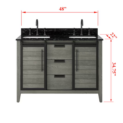 Alpine Reserve Haverhill 48-in Weathered Oak Undermount Double Sink Bathroom Vanity with Black Engineered Marble Top, TJ-0113V4822GR   5288051, Retail: $1,199.00, FINAL PRICE: $569.99 + TAX