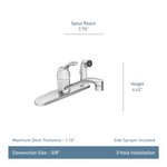 Moen Adler Chrome Single Handle Deck-Mount Handle Commercial/Residential Low-Arc Kitchen Faucet, ( Deck Plate Included ) ( Side Sprayer Included ), CA87554C, 297429  *JR2503