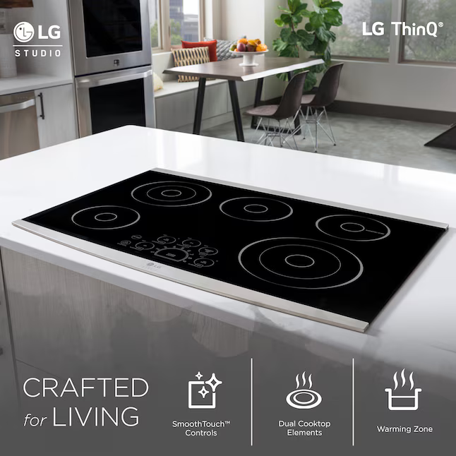 LG STUDIO 30-in 5 burners Smooth Surface (Radiant) Stainless Steel Electric Cooktop, LSCE305ST/03 *JR2508, Retail: $1,599.00, FINAL PRICE: $799.99 + TAX