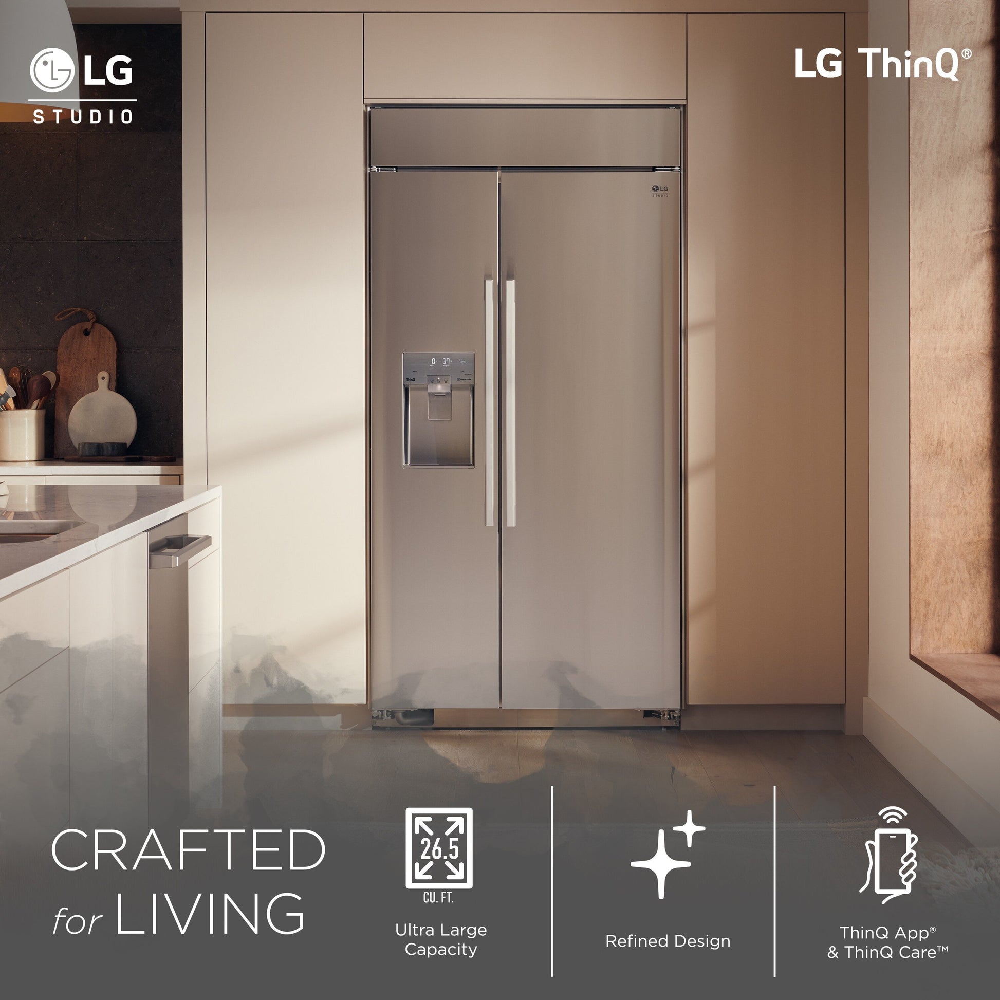 LG STUDIO 25.6-cu ft Counter-Depth 42.0-in Wide Side-by-Side Refrigerator Built-In Smart Compatible with Ice Maker ,Water and Ice Dispenser ( Stainless Steel )