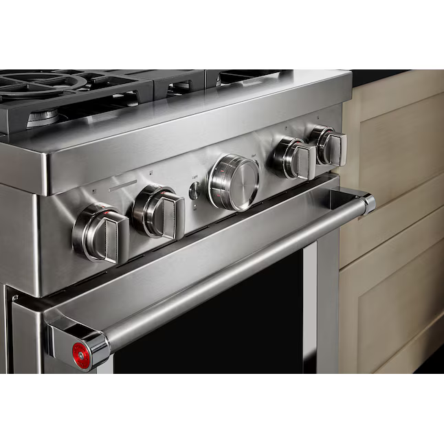 KitchenAid 30-in 4 burners 4.1-cu ft Convection Oven Freestanding Natural Gas Range (Stainless Steel), KFGC500JSS, Retail: $4,849.00, FINAL PRICE: $2,999.99 + TAX