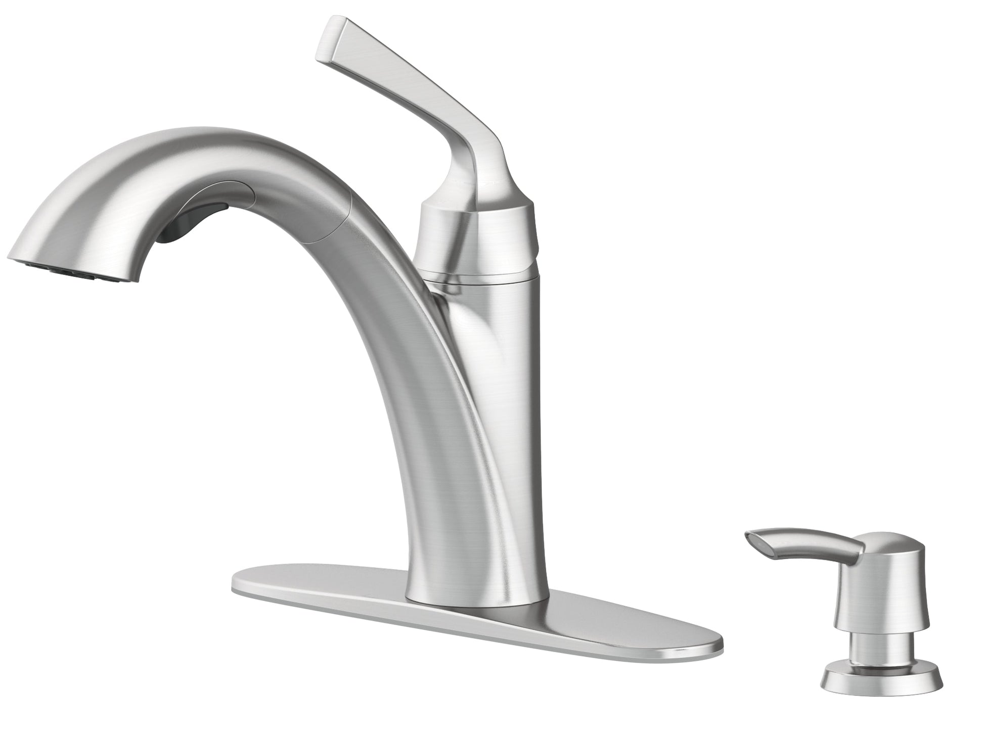 Alpine Reserve Mullen Spot Free Stainless Steel Single Handle Deck-mount Pull-out Kitchen Faucet with Sprayer (Includes Deck Plate) (Includes Soap Dispenser), 67222W-123402, MSRP: $99.00, FINAL PRICE: $59.99
