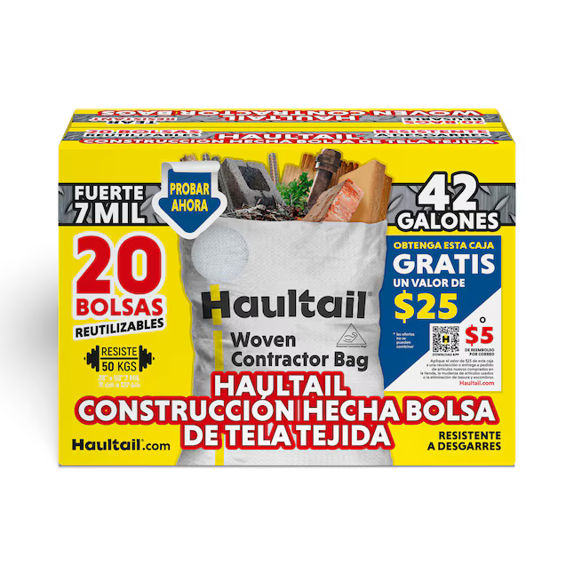 Haultail Woven Contractor Bags 42-Gallon Scent free Off-white Outdoor Polypropylene Construction Trash Bag 20-Count, HT42-20-SE *JR2510, Retail: $26.98, FINAL PRICE: $14.99 + TAX