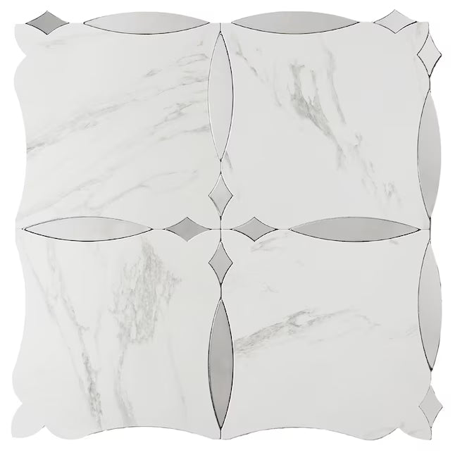 **PER PC** Carrara Point 12x12 Peel & Stick Mosaic, SF210039,  14.52sf, 15pcs, 13lbs, FINAL PRICE: $3.99/pc, $59.85/bx + Tax