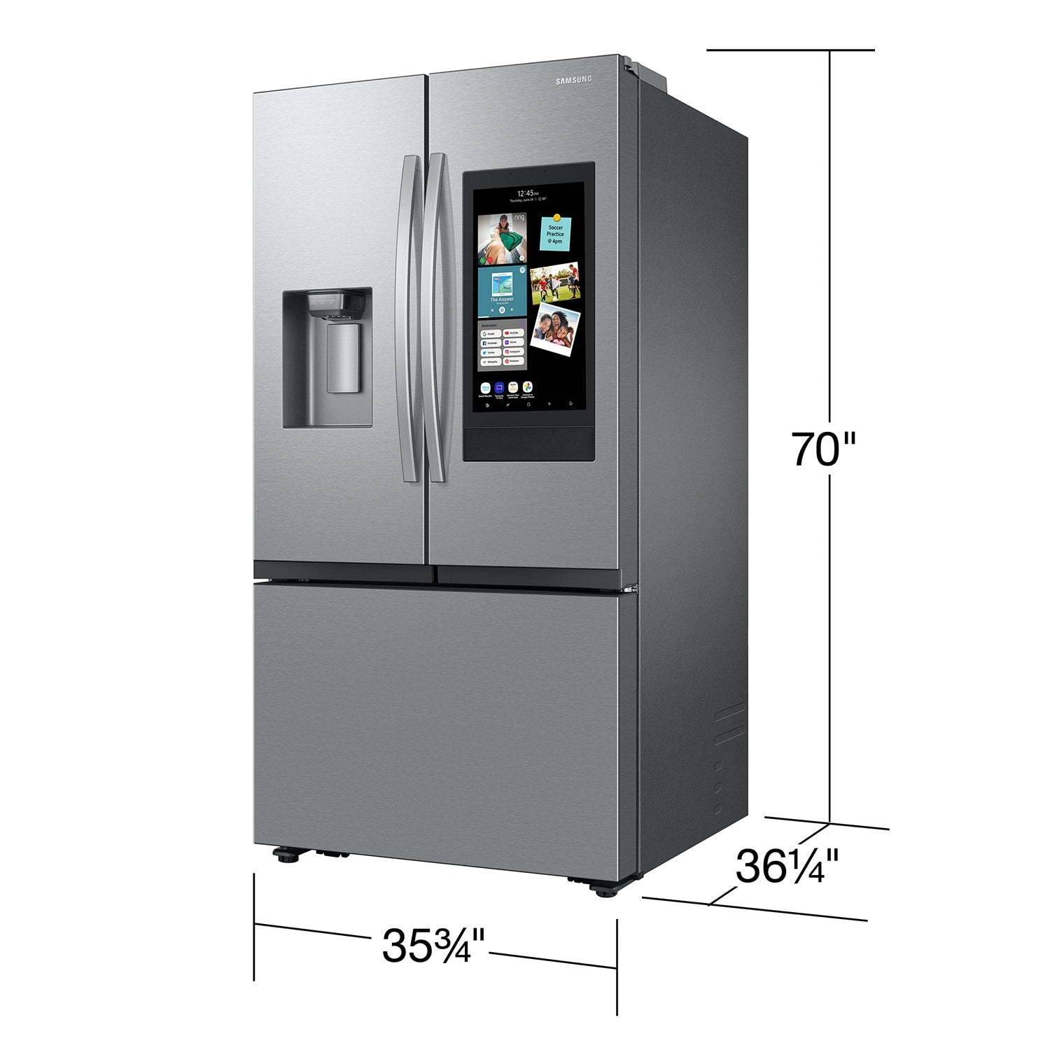 Samsung Standard-Depth Mega Capacity Family Hub 30-cu ft, 36-in Wide Smart Compatible French Door Refrigerator with Triple Ice Maker (Water & Ice Dispenser Included)