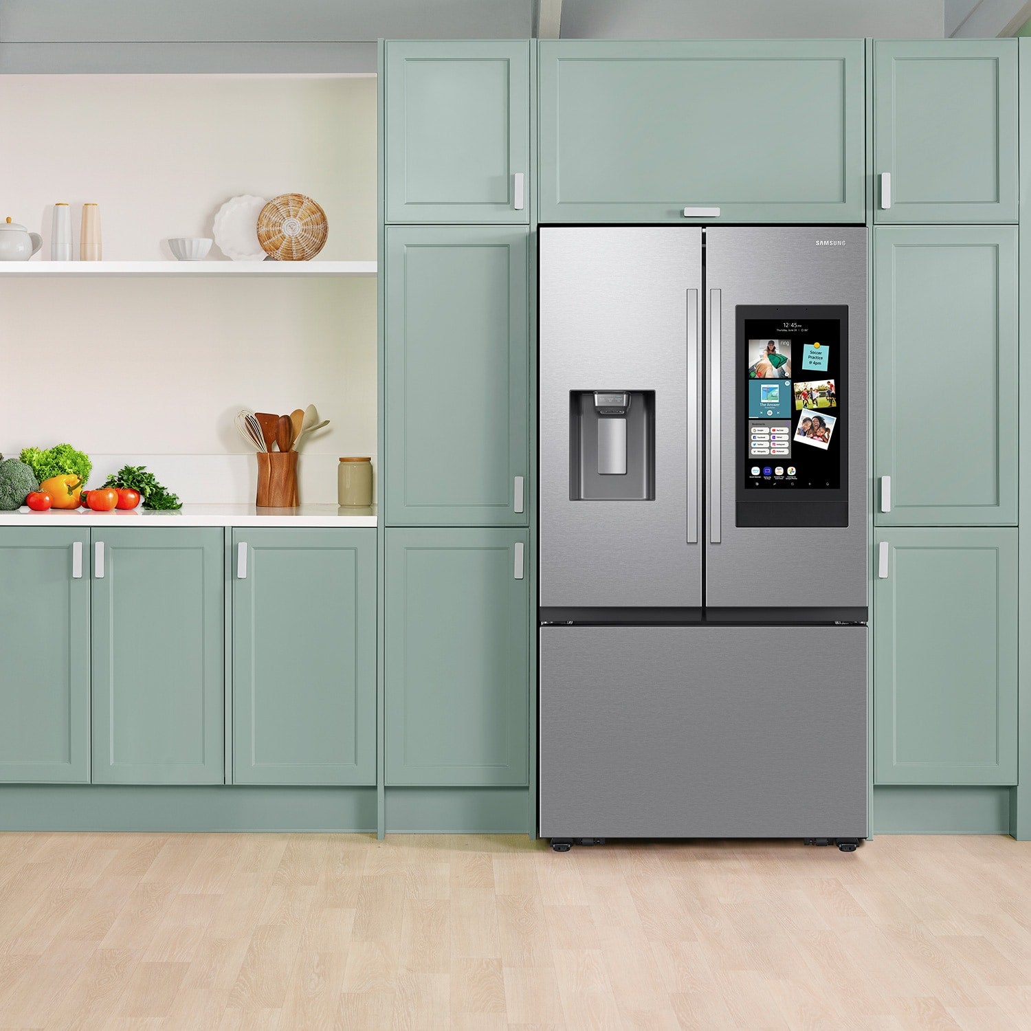 Samsung Standard-Depth Mega Capacity Family Hub 30-cu ft, 36-in Wide Smart Compatible French Door Refrigerator with Triple Ice Maker (Water & Ice Dispenser Included)
