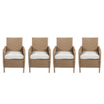 allen + roth Emerald Cove Set of 4 Wicker Brown Steel Frame Stationary Dining Chair with Cream Cushioned Seat