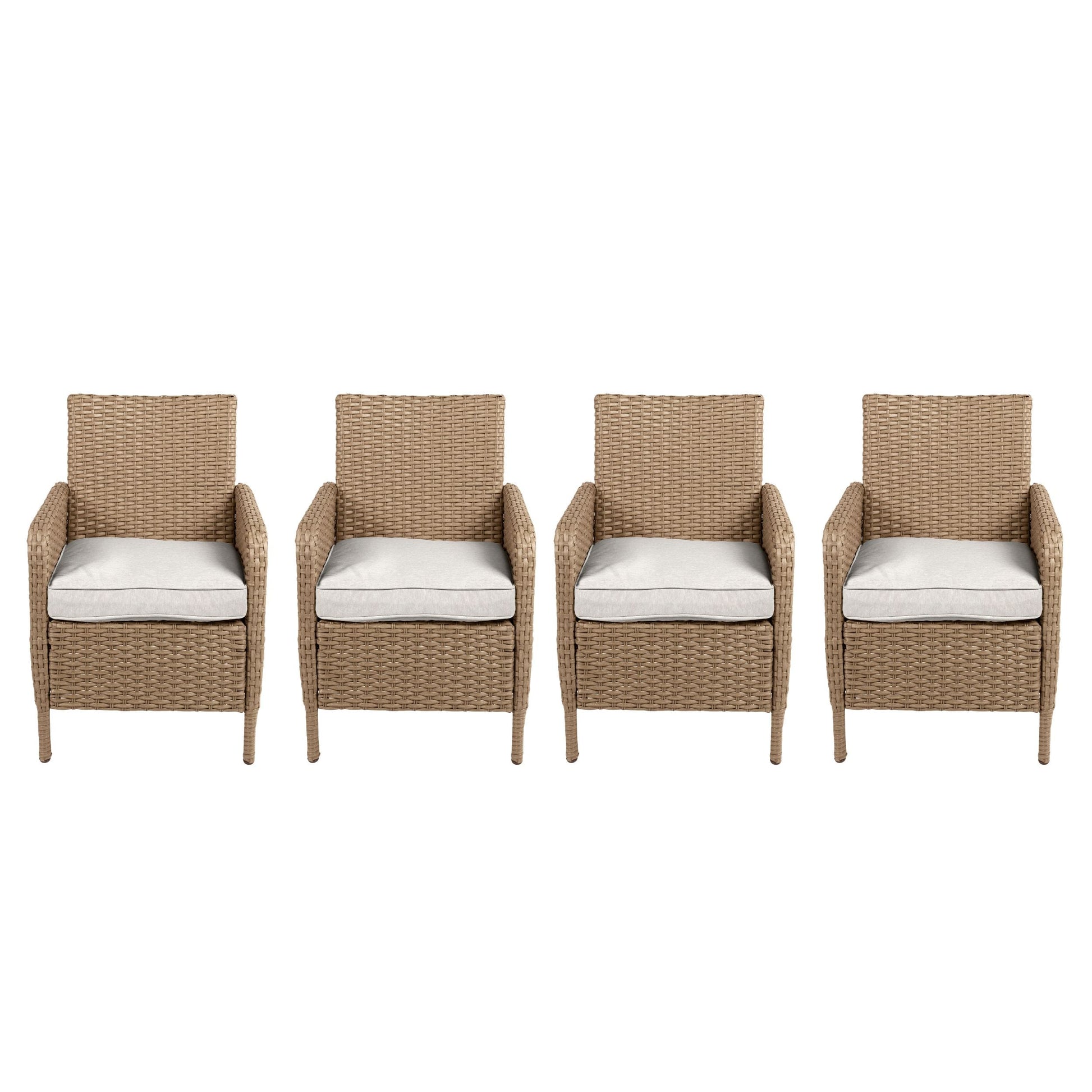 Alpine Reserve Emerald Cove Set of 4 Wicker Brown Steel Frame Stationary Dining Chair with Cream Cushioned Seat