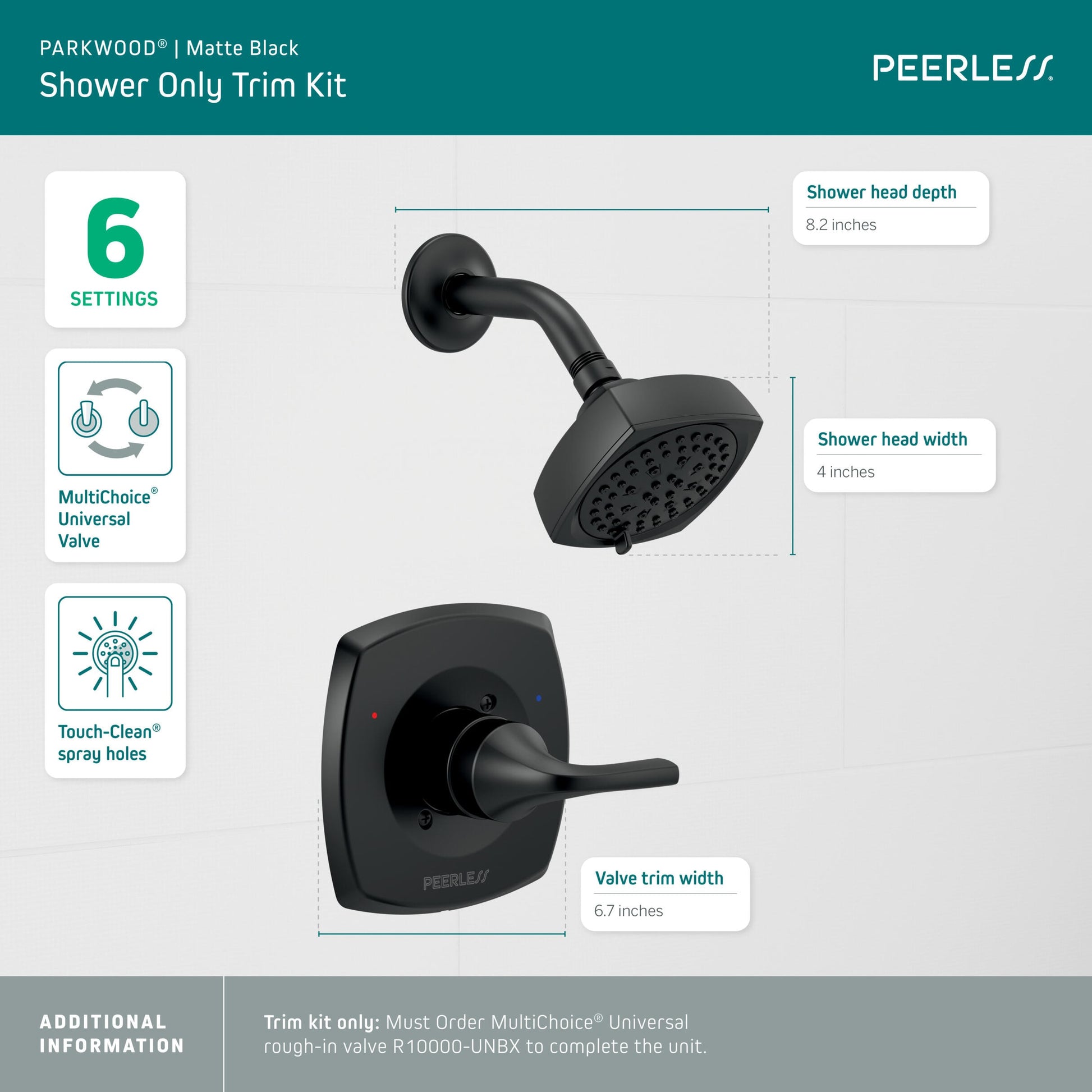 Peerless Parkwood Matte Black Shower Only Trim Kit ( Valve not Included ), PTT14235-BL, MSRP: $100.03, FINAL PRICE: $39.99 + TAX