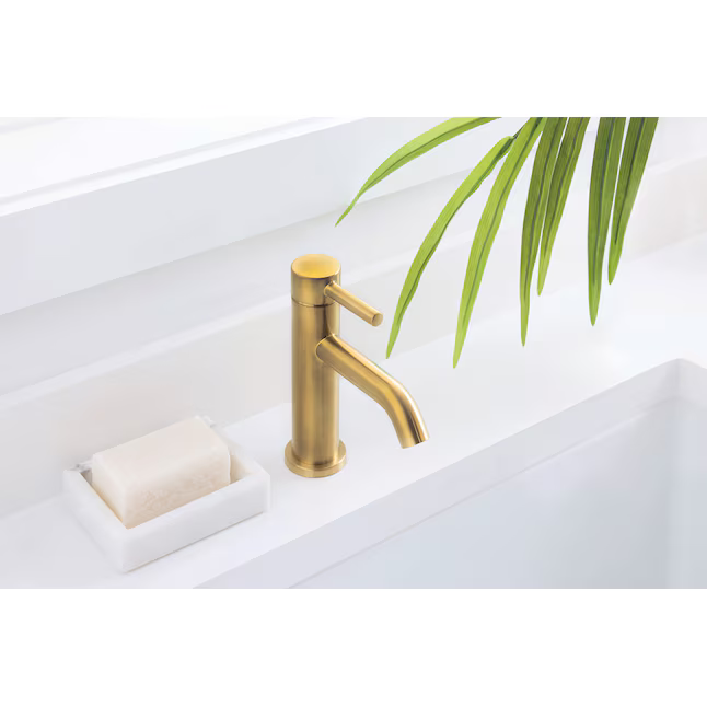 Alpine Reserve Harlow Brushed Gold Single Hole 1-Handle WaterSense Mid-arc Residential Handle Bathroom Sink Faucet with Drain with Deck Plate, 67746W-604408 #5287416 *JR2509, Retail: $109.00, FINAL PRICE: $59.99 + TAX