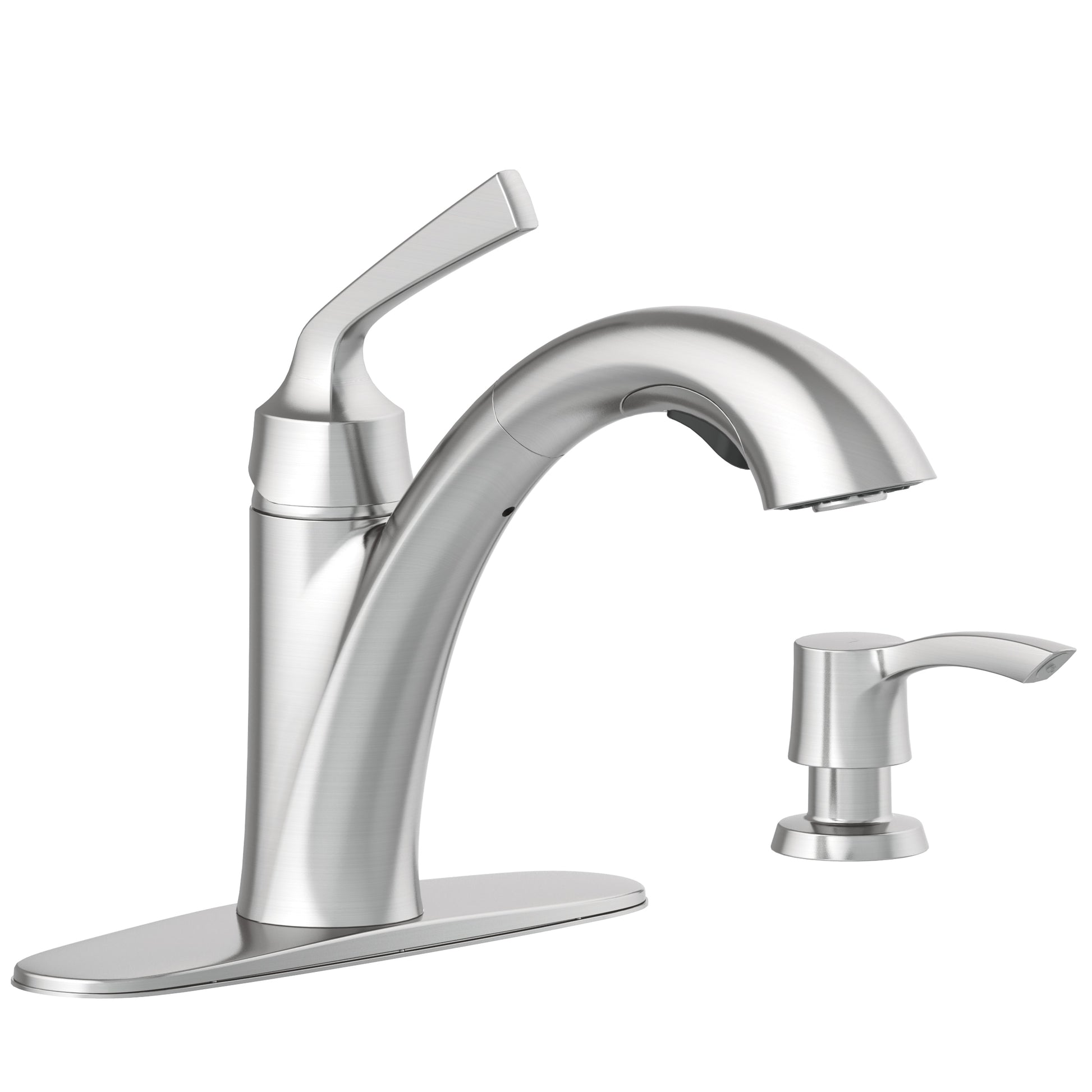 Alpine Reserve Mullen Spot Free Stainless Steel Single Handle Deck-mount Pull-out Kitchen Faucet with Sprayer (Includes Deck Plate) (Includes Soap Dispenser), 67222W-123402, MSRP: $99.00, FINAL PRICE: $59.99