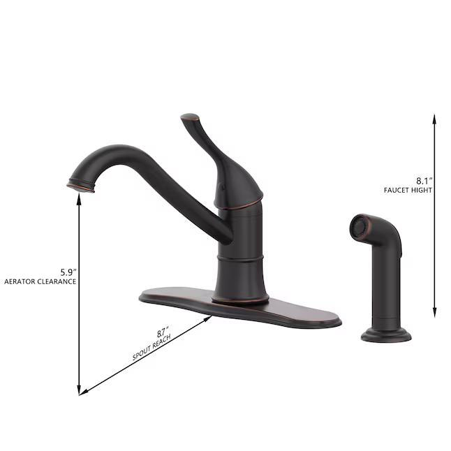 Project Source WILEY Oil Rubbed Bronze Single Handle Deck-Mount Kitchen Faucet (Includes Deck Plate + Side Sprayer), 67916W-102707 *JR2511, Retail: $99.00, FINAL PRICE: $59.99 + TAX