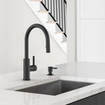 Alpine Reserve Harlow Simplefit Matte Black Single Handle Deck-mount Pull-down Kitchen Faucet with Sprayer (Includes Deck Plate) (Includes Soap Dispenser)