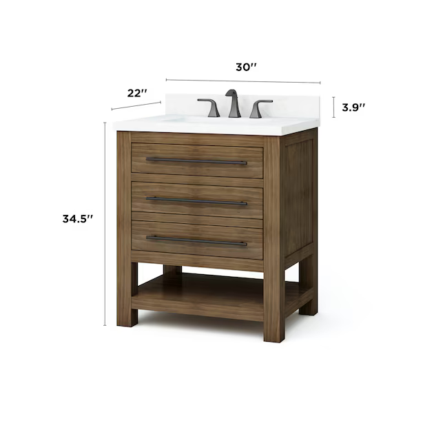 Alpine Reserve Kennilton 30-in Gray Oak Undermount Single Sink Bathroom Vanity with White Carrera Engineered Stone Top, WSLW30IFV #1571223  *JR2509, Retail: $999.00, FINAL PRICE: $399.99 + TAX