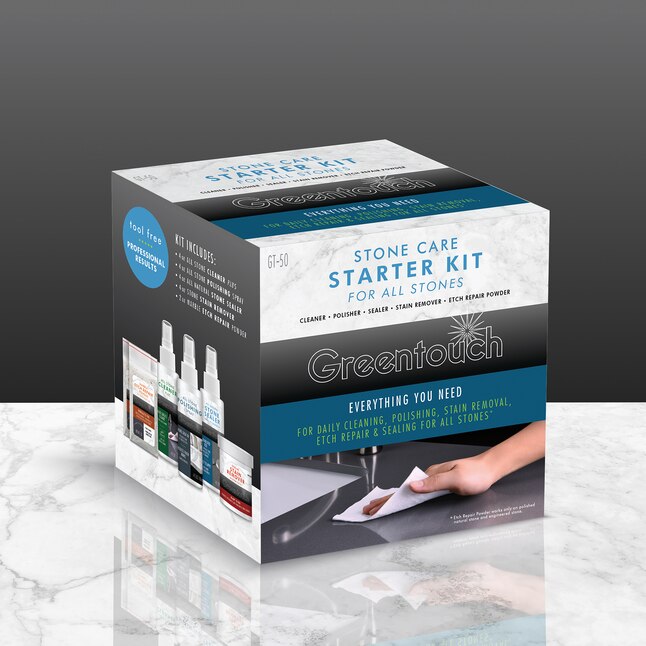 Greentouch All-in-One Stone Care Starter Kit (Multi Surface Cleaner, Stone Stain Remover, Marble Etch Repair Powder, All Natural Stone Sealer and All Stone Polishing Spray), GT-50KIT, FINAL PRICE: $11.99 + Tax