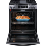 Frigidaire Gallery 30-in 5 burners 6-cu ft Air Fry Convection Oven Slide-In Gas Range (Smudge-Proof Black Stainless Steel), GCFG3060BDC *JR2510, Retail: $2,199.00, FINAL PRICE: $999.99 + TAX