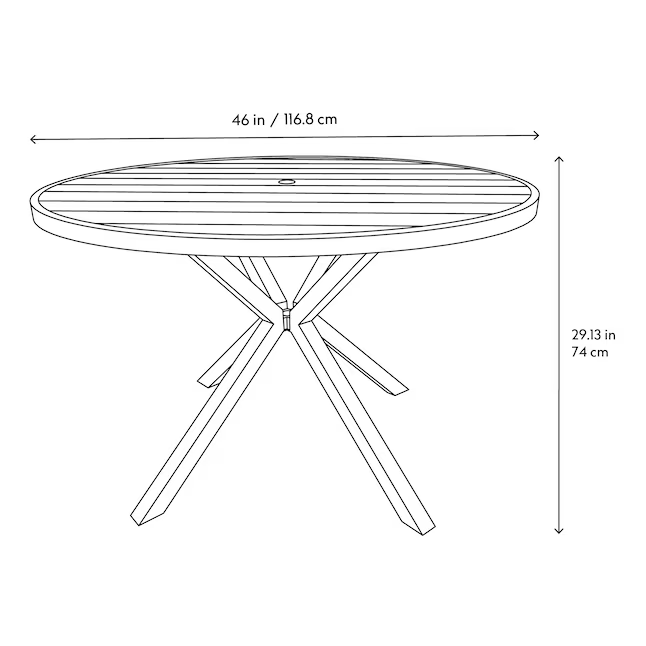 Style Selections Canyon Way Round Outdoor Dining Table 46-in W x 46-in L with Umbrella Hole, LG-23082-TC   5462203 *HD2409, Retail: $300.00, FINAL PRICE: $149.99 + TAX
