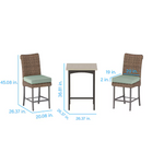 Alpine Reserve Isla Park 3-Piece Brown Wicker Counter Height Steel Square Table with 2 Green Cushions Stationary Chairs, FTS81390DH *HD2509, Retail: $498.00, FINAL PRICE: $299.99 + TAX